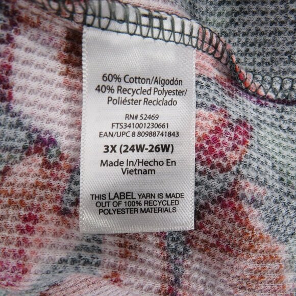 Terra Sky Shirt Womens Size 3X Floral Long Sleeve Thermal Henley Top New - Picture 5 of 9